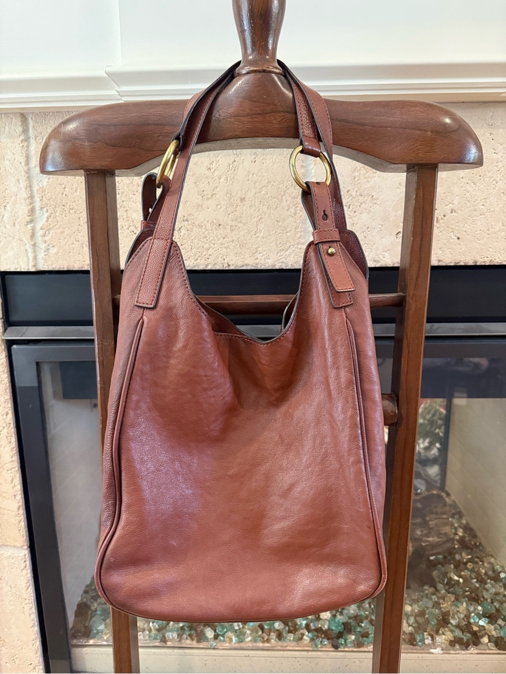 FRYE Cognac Brown Leather Hobo Shoulder Bag DB0490
